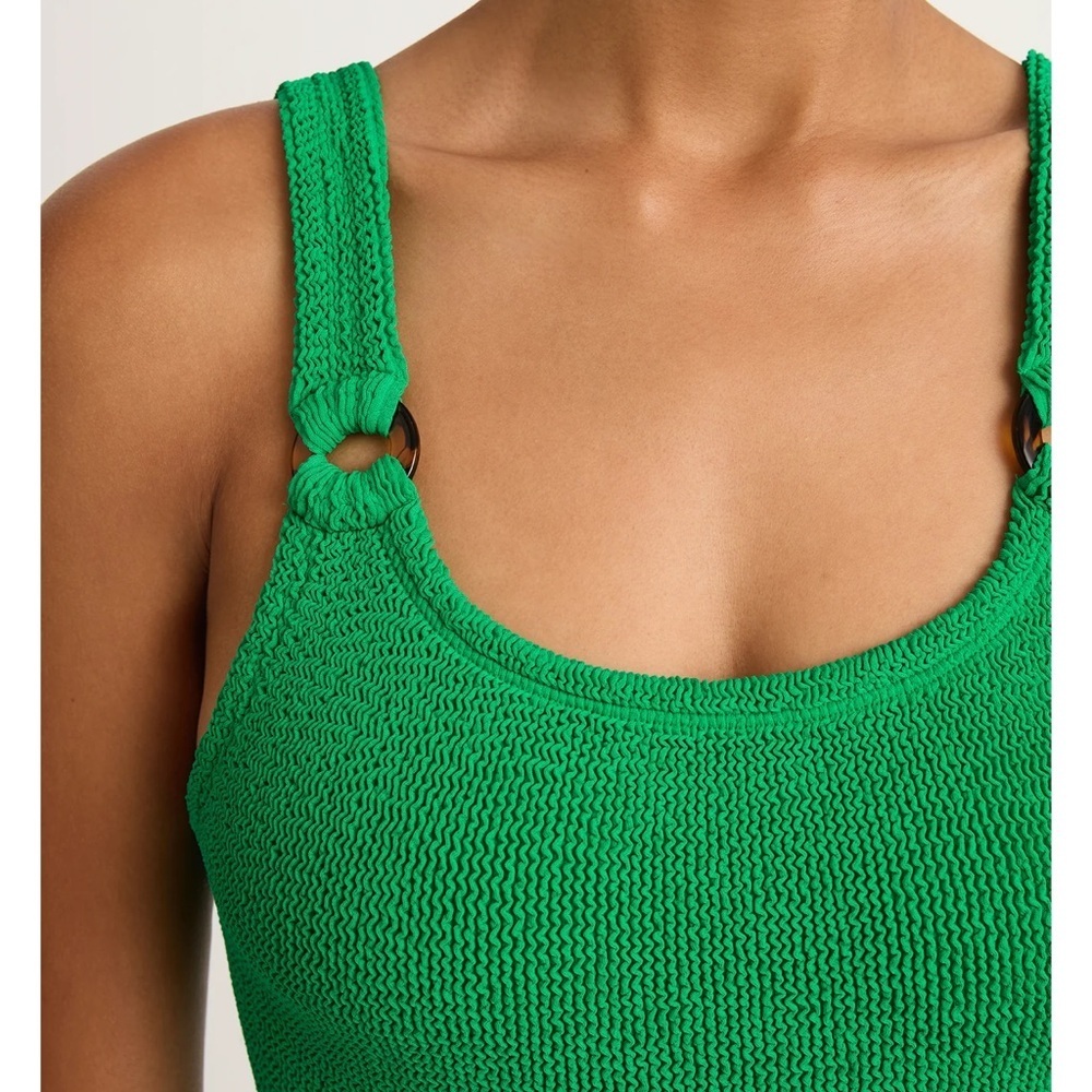 New Hunza G Domino Green Swimsuit Crinkle Bikini Emerald One Piece Stretch - Picture 11 of 16